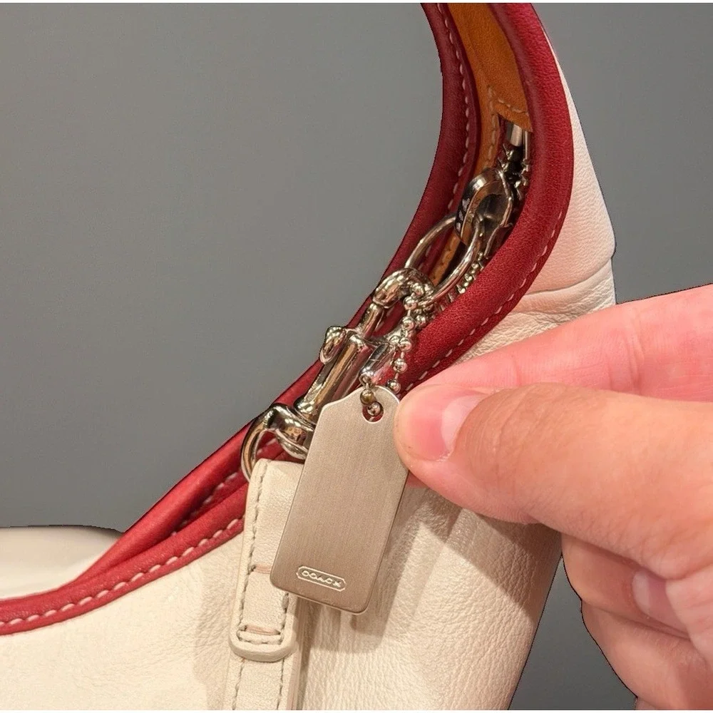 Vintage Coach 9294 Ergo Hobo Leather One Shoulder Bag White Red Silver Hardware